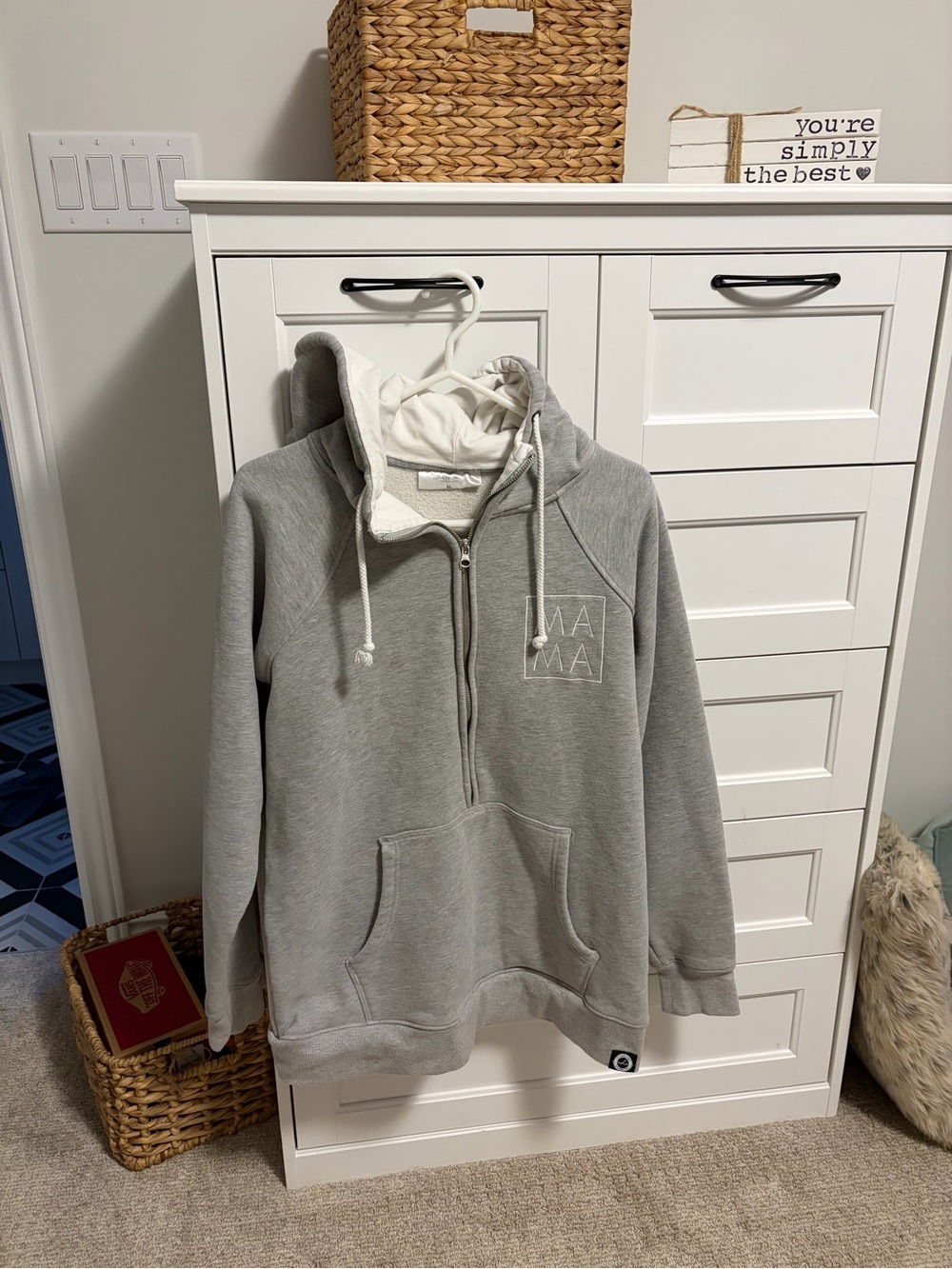 ASHCO MAMA the label Gray Half-Zip Hooded Sweatshirt